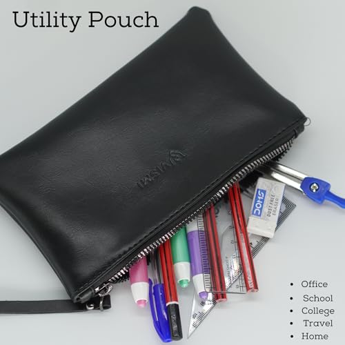 Image of VISMIINTREND Flat High Capacity Stationery Holder & Accessories Pouch - Large Pencil Case for School, College, Office, and Cosmetics, Black Pencil Case