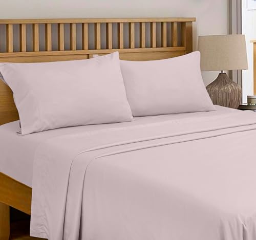 Image of Royale Linens 300 Thread Count 100% Long Staple Combed Cotton Flat Sheet - Super Soft - Top Sheets - Queen Flat Sheet Sold Separately - Breathable, Cool & Crisp Percale Sheets Only (Queen, Lavender)