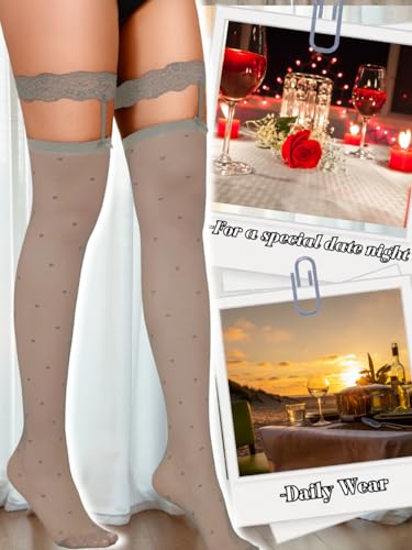Image of ShawGobow Heart Thigh High Stockings,Petite Size Sheer Mesh Garter Stocking,Sexy Knee Highs For Women Vday Date Fits 00-6