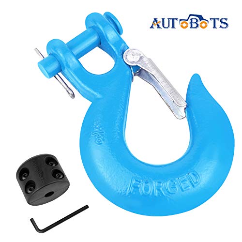 AUTOBOTS Grade 70 Latch Clevis Slip Hook & Winch Cable Hook Stopper Sets with Heavy-Duty Forged Steel 3/8', Included Allen Wrench, Max 35,000 lbs,Sky Blue & Black