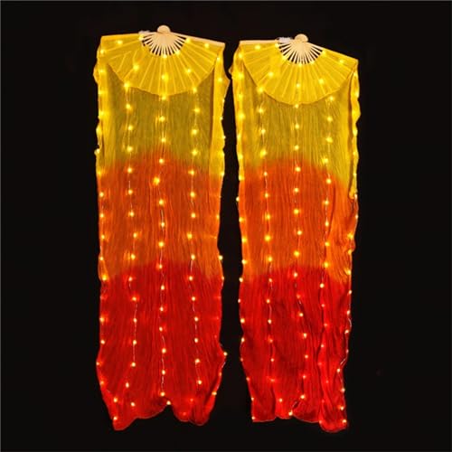 Mnjyihy Women's Shiny 1 Pair Belly Silk Fan Dance Veil Performance Belly Dance LED Dance Fans 1 pair1 M-150cm-90cm 1 Pair