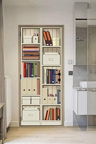 FLFK 3D Bookshelf Cabinet Door Murals Peel and Stick 77x200cm-Self-adhesiv Door Wallpaper Wall Stickers Poster for Bedroom Decor(2Pcs/Set) - Image 3