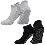 Olinner 2 Paar Antirutsch Yoga Pilates Socken Rutschfeste Baumwolle Socken Unisex kurze Sportsocken Fitness Socken Frottee Socken für Zuhause Sport Fitness Tanz Ballett, EU 40-43