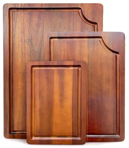 AIDEA Wood Cutting Board, Wooden Cutting Boards for Kitchen, Acacia Wood Chopping Board Set of 3 with Deep Juice Groove, for Meat, Vegetables, and Fruit