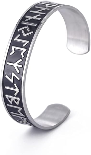 kkjoy Stainless Steel Vintage Viking Bracelet Tree of Life Raven Irish Knotwork 24 Runes Cuff Bangle Wristband Jewelry for Men Women
