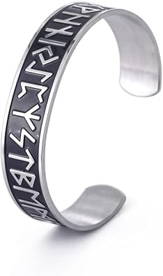 Dreamtimes Viking Runes Cuff Bracelets 24 Norse Runes Viking Stainless Steel Vintage Symbol Norse Jewelry Bracelet Magnetic Therapy Cuff Bangle Irish Jewelry for Mens Women