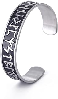 Viking Runes Cuff Bracelets 24 Norse Runes Viking Stainless Steel Vintage Symbol Norse Jewelry Bracelet Cuff Bangle Irish Jewelry for Mens Women