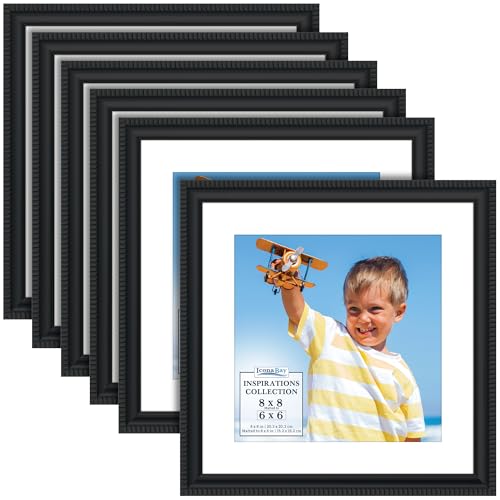 8x8 Picture Frames with 6x6 Mat, Black, 6 Pack, Contemporary, Inspirations