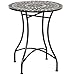 Outsunny Table Ronde Style Fer forgé Bistro Plateau mosaïque Motif Rose des Vents métal époxy anticorrosion Noir céramique