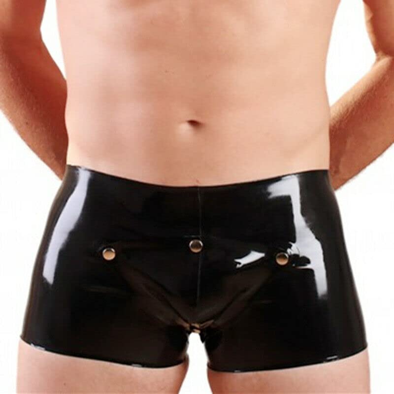 Handmade Black Man Latex Rubber Boxer Shorts with Crotch Codpiece Underwear
