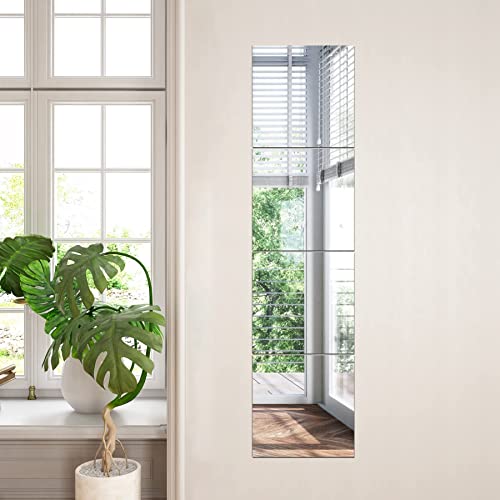 Trahome Wall Mirror Full Length, 12Inches X 4Pcs, Glass Frameless Body Mirror Wall-Mounted For Gym, Bedroom, Living Room, Over The Door #TOP1