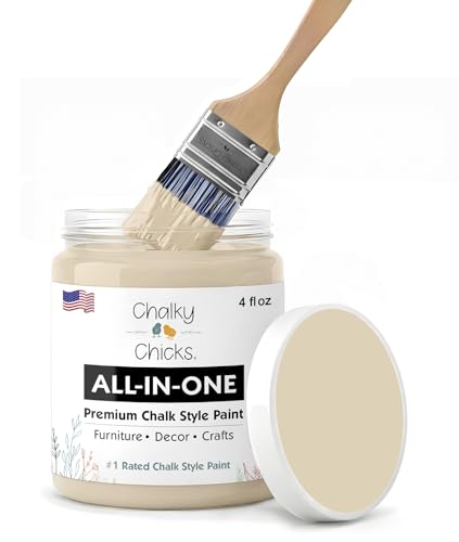 Chalky Chicks 4 Fl Oz Matte Cuppa Latte Tan Chalk Paint for Furniture Without Sanding - No Prep Furniture Paint No Sanding All in One for Crafts, Wood, Cabinet, Walls, Metal, Dresser, Farmhouse
