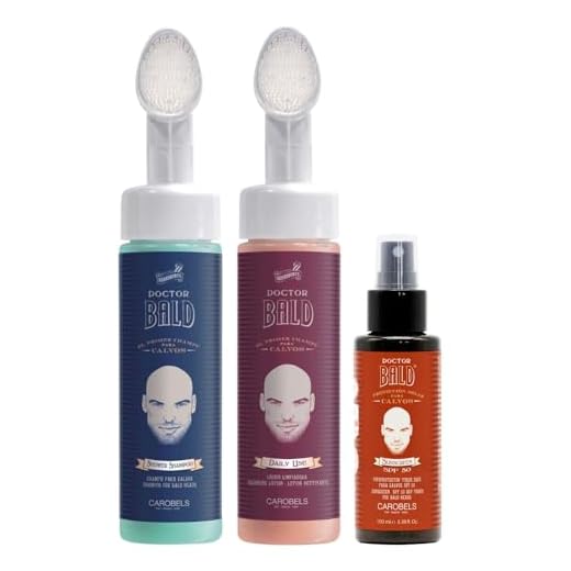 Doctor Bald Pack Cuidado y Protección | Champú + Loción Hidratante + Protector Solar para Calvos. Tratamiento de Hidratación y Limpieza del Cuero Cabelludo. Proteción Solar 50 FPS - 500ml