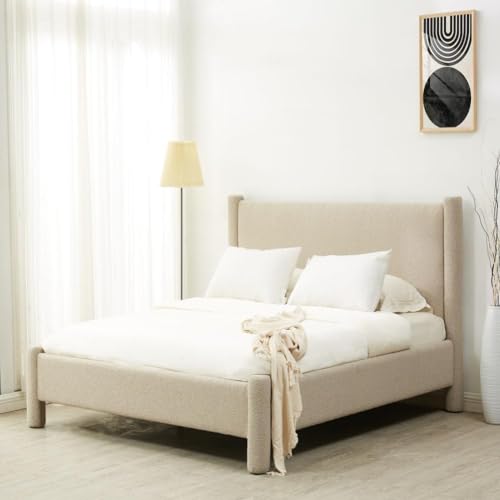 SAFAVIEH Couture Collection Blaine Boucle Oatmeal Beige Upholstered Queen Bed,