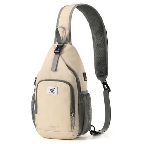 Image of SKYSPER Sling Bag RFID Crossbody Sling Backpack Cross Body Shoulder Bag Travel Hiking Daypack for Women Men(Beige)
