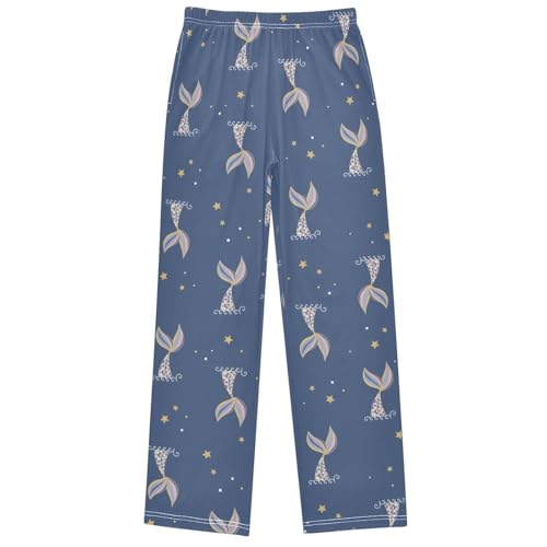 Boy's Pj Pants Colorful Mermaid Tail Star Polka Dot Lounge Bottoms Elastic Waist Kids Joggers with Pockets Size 6-14