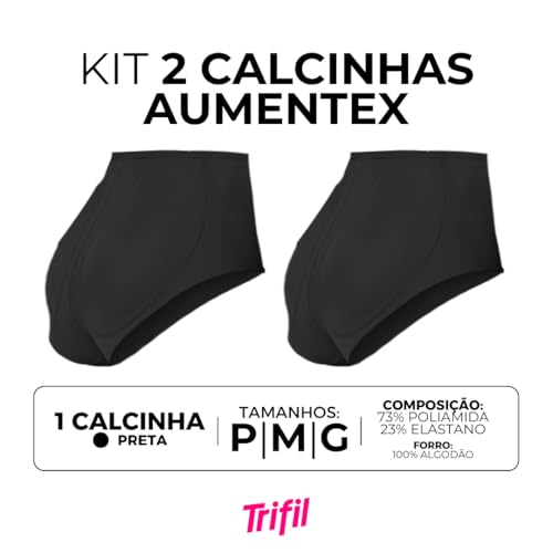 Kit 02 Calcinhas Aumenta Bumbum Trifil Modeladora Sem Costura Cintura Alta Feminino Adulto | 2 Preto