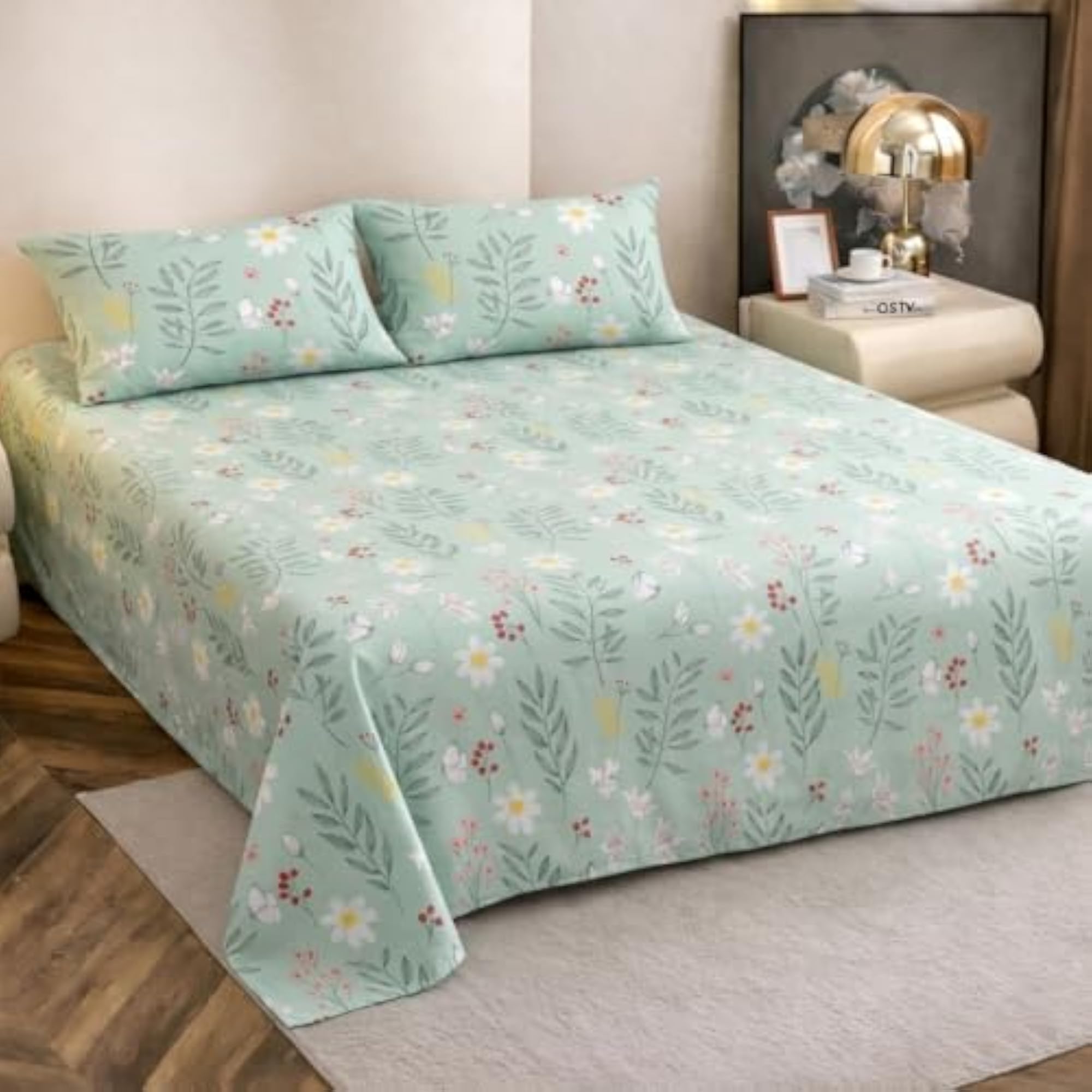 Super Soft 210 TC Cotton King Size Bedsheet with 2 Pillow Covers