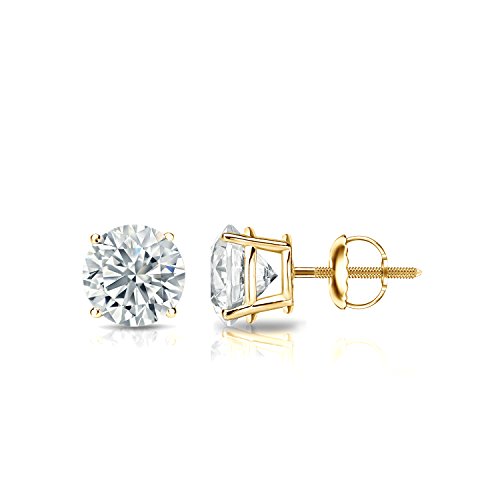 Image of 1 /5 to 2 Carat Lab Grown Diamond Round Stud Earrings for Women in 14k Gold (VS2-SI1, 0.20 to 1.00 cttw) 4-Prong Setting Screw Back Studs by Diamond Wish