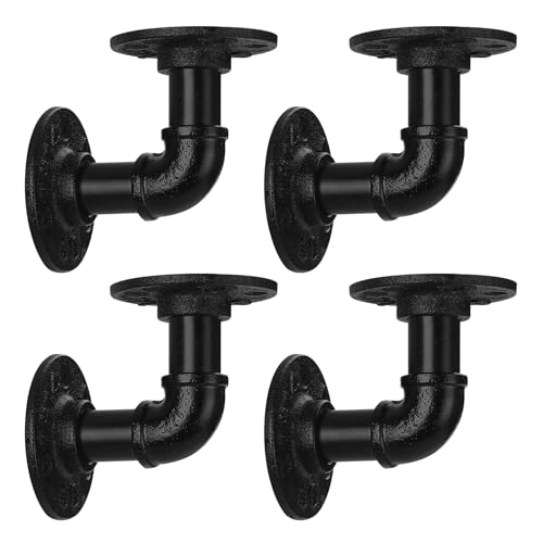 Home TZH 1/2" Pipe Shelf Bracket，Wall Mounted Floating Shelf Bracket, Steam Punk Decor Hanging Wall Metal Bracket, Heavy Duty Decorative Rustic Shelving Bracket, Set of 4(3.3X3.3)