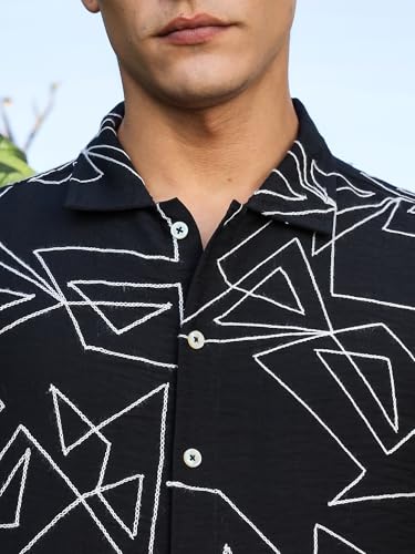 Image of Thomas Scott Mens | Half Sleeve | Embroidered Printed | Regular Fit | 100% Cotton | Casual Shirts