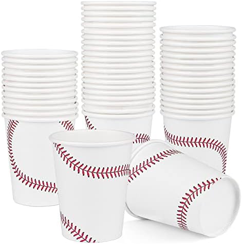 ADXCO 50 Packs Baseball Party Cups 9 Ounces Disposable Paper Cups Baseball Drinking Cups Baseball Birthday Party Supplies for Baseball Party Decorations, Game Day, Family Gatherings