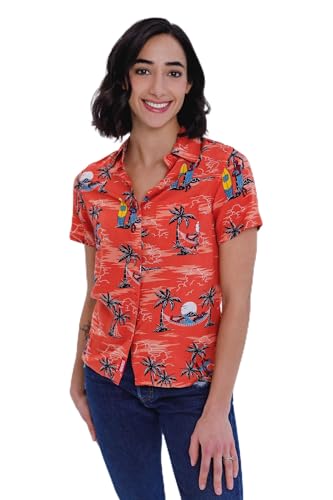 Marvel Spider-Man - Camisa hawaiana hawaiana con botones a juego para niños pequeños y adultos, Rojo/Mujer, X-Small