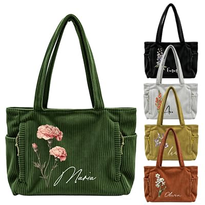 Bolso Tote personalizado de pana con bolsillo y cierre miniatura 1