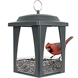Nature’s Way Dine-in Hanging Fly-Through Bird Feeder with Protective Roof for Outdoor Décor, 4 Cup Capacity Fresh-Seed Tray, Durable Plastic Construction, Grey