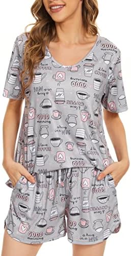 Fuezosst Womens Pajama Sets Short Sleeves 2 Pieces Lounge Outfits Set with Pockets