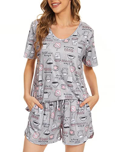 Fuezosst Womens Pajama Sets Short Sleeves 2 Pieces Lounge Outfits Set With Pockets #TOP2