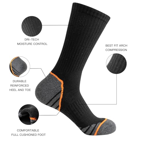 JOYNÉE 8 Pairs Mens Athletic Cushioned Crew Socks Moisture-Wicking Work Sport Socks for Running Basketball,Sock Size:10-132