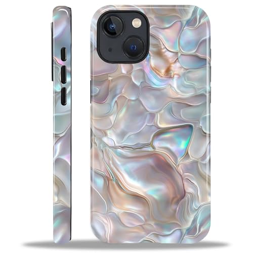 ANLUN STORE Case for iPhone 13 iPhone 14, Hybrid Dual Protection Soft TPU + Hard PC Shockproof Cover Anti-Scratch & Slim Protective for Men Women Case Pearl White Gold Abalone Shell Design