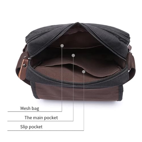 Casual Vintage Shoulder Bag, Canvas, Men Crossbody Bag, Rectangle, Multi Pocket, for Work Business Office Travel, 12.5in3
