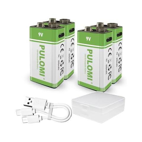 PULOMI 4pcs 9V Battery USB/Type-C 9V Rechargeable Batteries, High Capacity 650mAh 5920mWh 1.5 Hours Fast Charge, Cycle Times up to 1200x with Type-C Port Charging Cable Cover