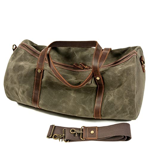Wyfdp Retro Men's Travel Bag Canvas With Leather Large-Capacity Portable Waterproof Business Travel Duffel Bag Red Luggage (Color : C) #TOP5