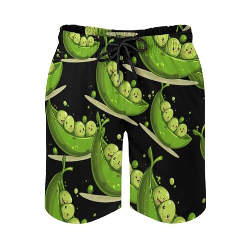 Cartoon Green Peas Men's Swim Trunks Board Shorts Beachshorts Swimsuits with Pockets Mesh Liner4