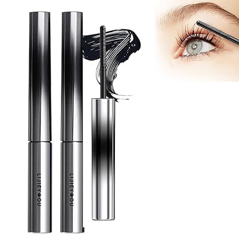 2 Stuck Iron Wand Mascara, Metall-Mascara-Stab, schwarze, waschbare, 3D-Wimperncurling, zusätzliche Fasern, wasserfest, natürliche Länge, schlankes Volumen, langanhaltend,