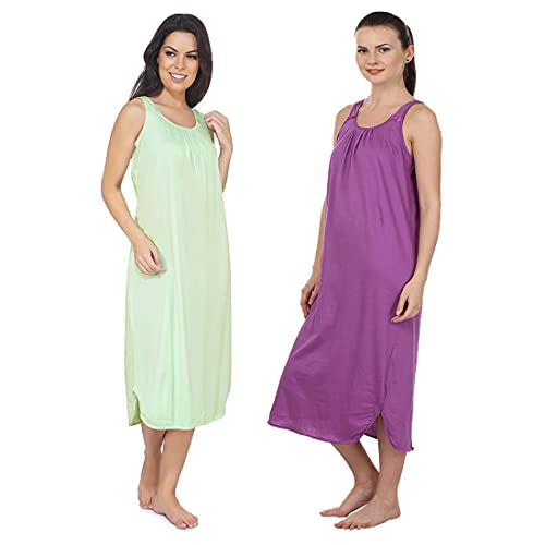 Image of BLAZON Women's Cotton Hosiery Solid Maxi Nighty Slip (Pack of 2) Available Sizes: S, M, L, XL, 2XL, 3XL, 4XL, 5XL