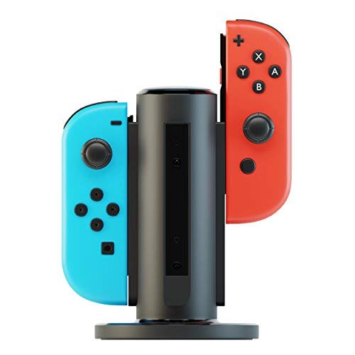 Lioncast Quadruple Chargeur Joy-Con - Station de Charge Switch 4-Emplacements - Support Recharge Compatible avec la Manettes Nintendo Switch - Indicateur de Charge LED, Pied avec Grip