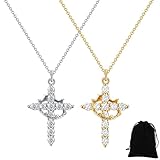 AEKZOX Collar con Corona y Cruz para Mujer, Joyería de Fe, Regalo para Primera Comunión (Dorado y Plateado)