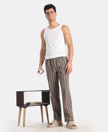 Image of Jockey 9009 Men Super Combed Cotton Woven Fabric Regular Fit Checkered Pyjama with Side Pockets