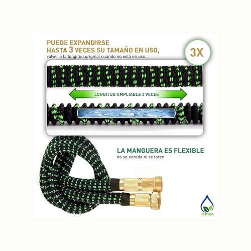 Manguera de jardín de 15m,20m,30m con boquilla de 8 funciones, ligera y extensible, con conectores de latón 3/4" y 1/2" Longitud máxima alcanzable 15M (15) - imagen 3