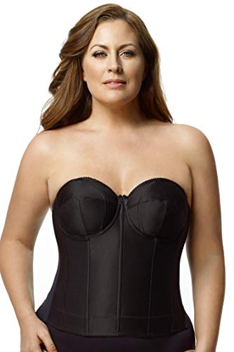 Elila Women's Long Strapless Longline Underwire Bra, 6421, Black, 38I