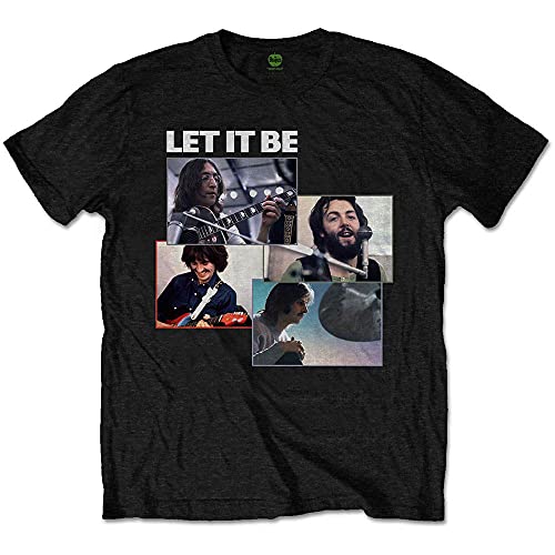 Image of The Beatles T Shirt Let It Be Recording Shots Band Logo Official Mens Black L