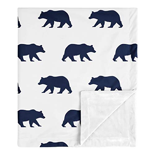 Image of Sweet Jojo Designs Woodland Bear Baby Boy Receiving Security Swaddle Blanket for Newborn or Toddler Nursery Car Seat Stroller Soft Minky - Navy Blue and White