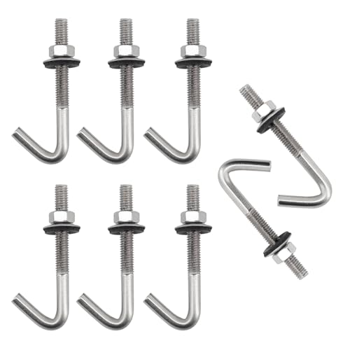 Perno de anclaje de techo M6 x 45 mm, tornillos de anclaje de hormigón, gancho en J, acero inoxidable 304, gancho de pared de 7 formas, ganchos de vástago largo con arandela de tuerca hexagonal