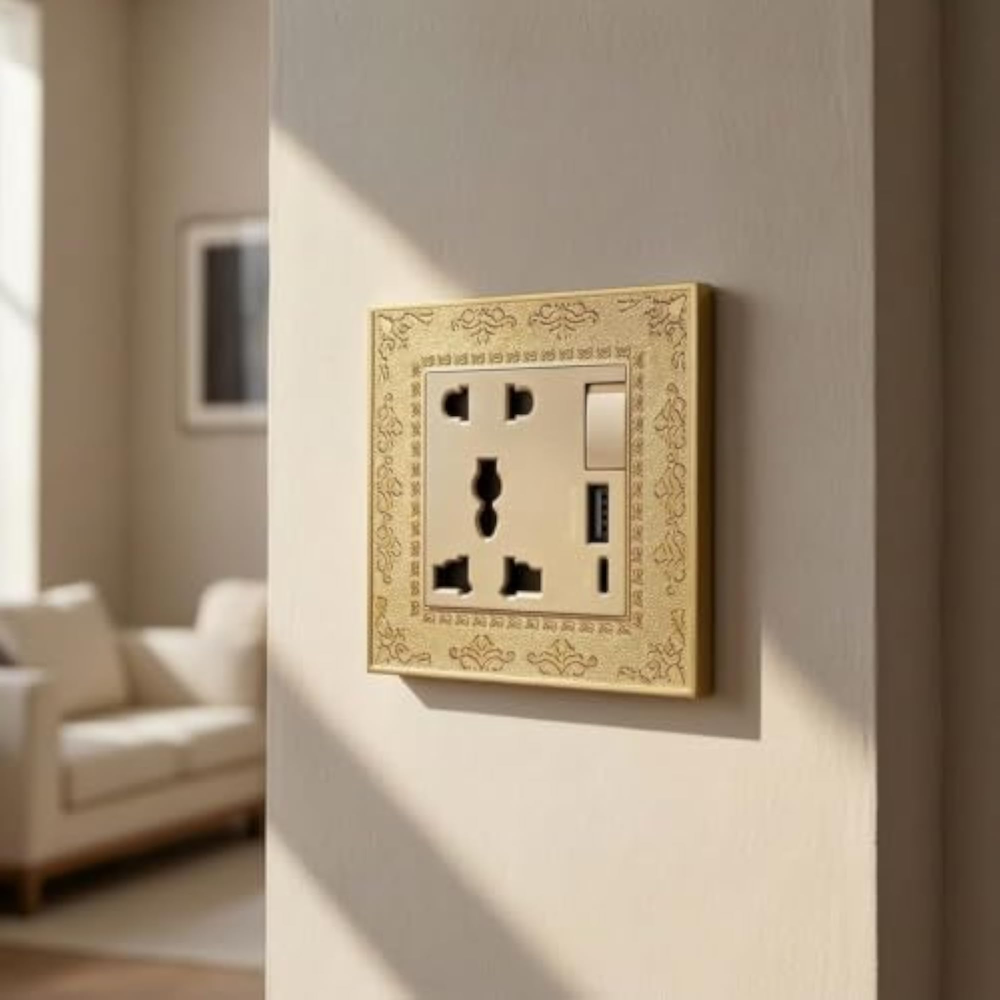Antique Gold Decorative Outlet Panel Ornate Socket Plate