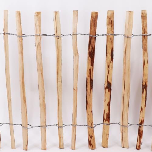 5m Aquagart Staketenzaun 100cm hoch Lattenabstand 4-6cm Gartenzaun Kastanienzaun aus Haselnuss Langlebiger Holzzaun Holz Zaun mit doppelter Drahtumspannung Rollzaun
