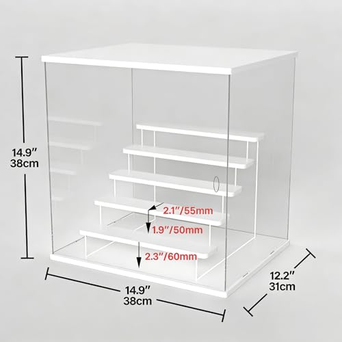 Image of Clear Acrylic Display Case with LED Light, 6 Tier Dustproof Showcase for Collectibles, Figures & Model Cars, Stackable Display Box (White, 15x12x15 in)